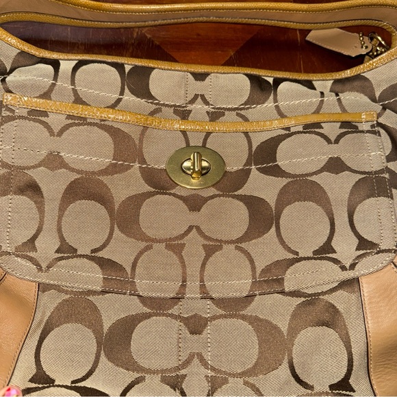 Vintage Coach Large Brown & Tan Signature Ergo Turnlock Hobo 